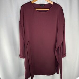 All Saints Sonny Dress Burgundy Maroon Relaxed Slouchy Fit Tie Waist Size 2